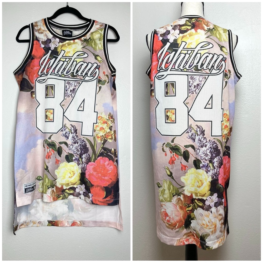 ASOS Ichiban Floral Print High Low Basketball Jersey Dress Step Hem Multicolor